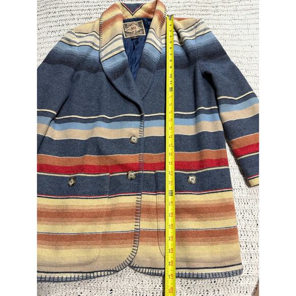 VTG Express Knit Blazer Aztec Wool Stripe Italy Lined Womens XS Blue Orange Y2K - Picture 4 of 11